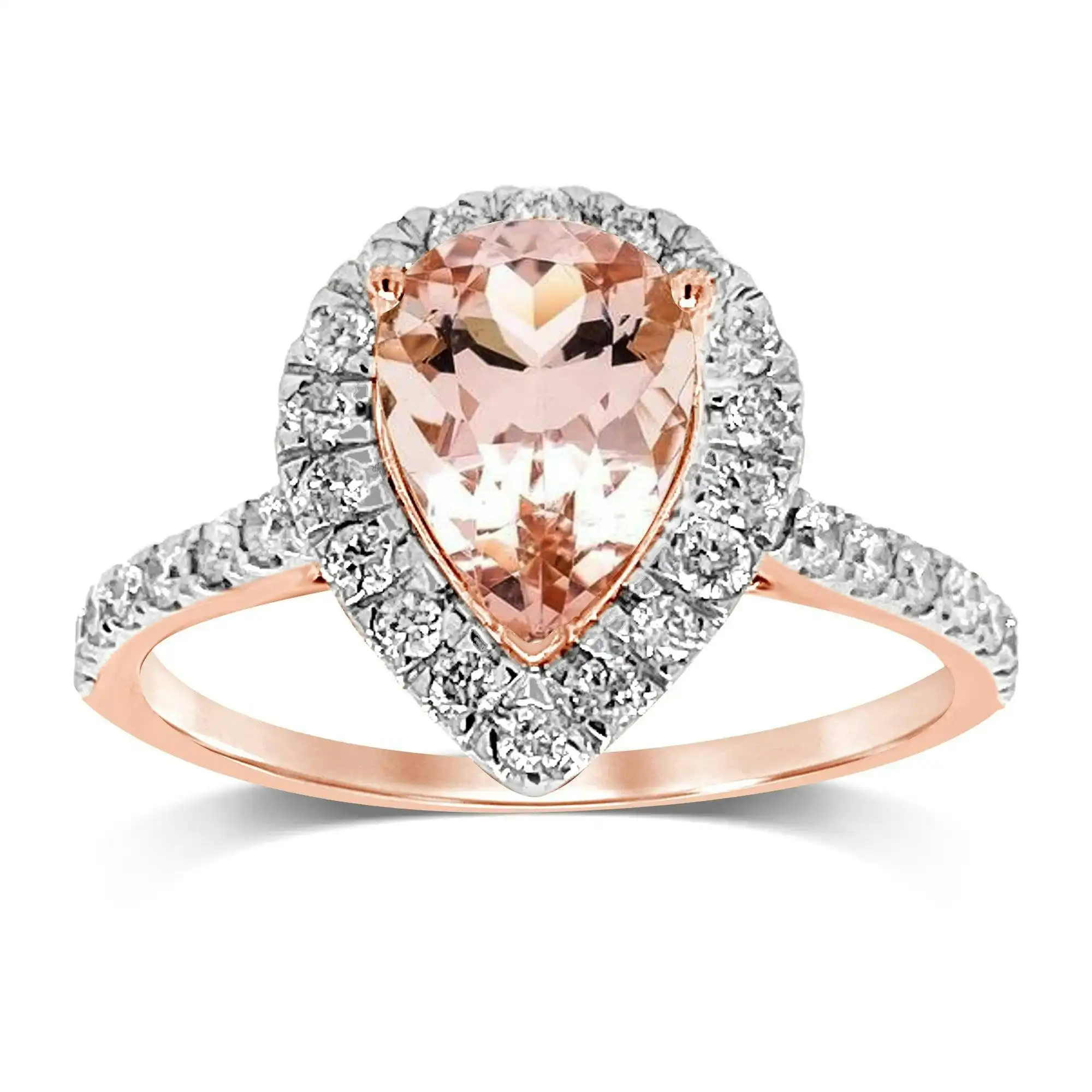 Pear Morganite Ring with 1.25ct of Diamonds in 9ct Rose Gold