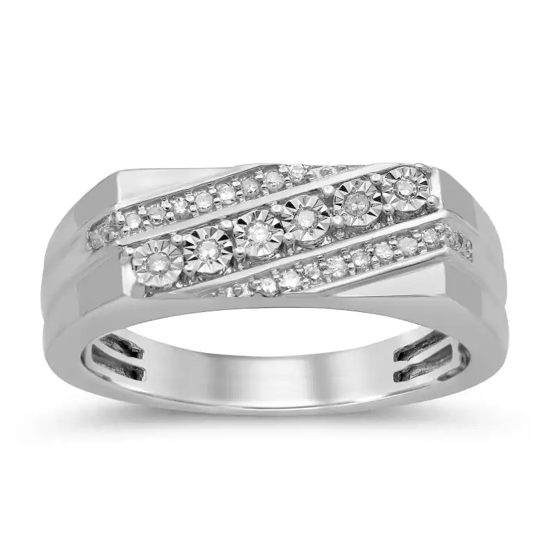 Tablet Men's Ring with 0.15ct of Diamonds in Sterling Silver