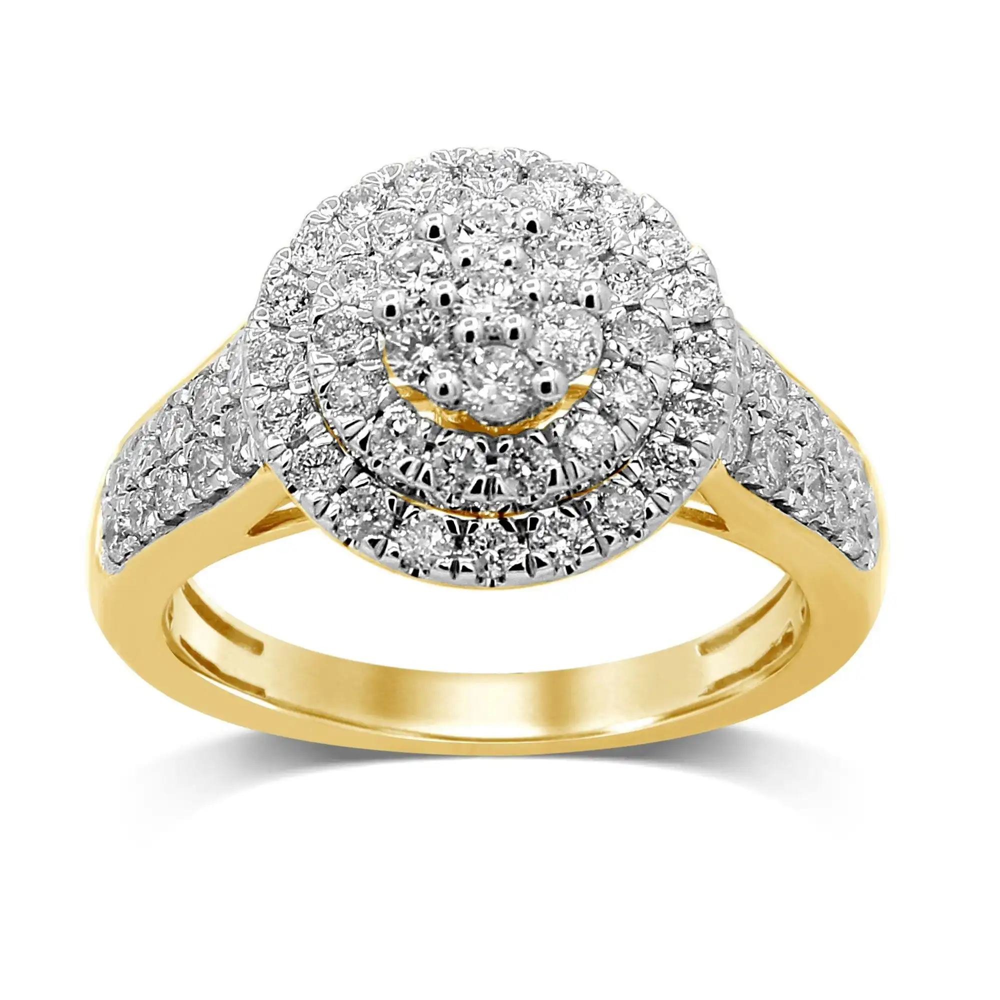 Brilliant Set Double Halo Ring with 1.00ct of Diamonds in 9ct Yellow Gold