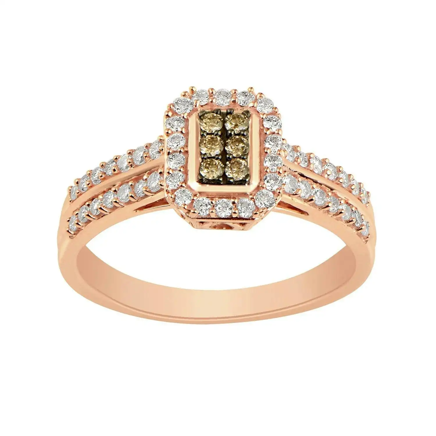 Emerald Shape Halo Ring with 0.35ct of Diamonds in 9ct Rose Gold