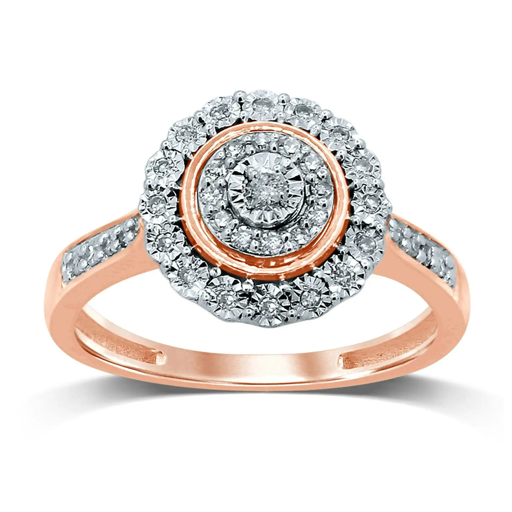 Miracle Halo Ring with 1/5ct of Diamonds in 9ct Rose Gold