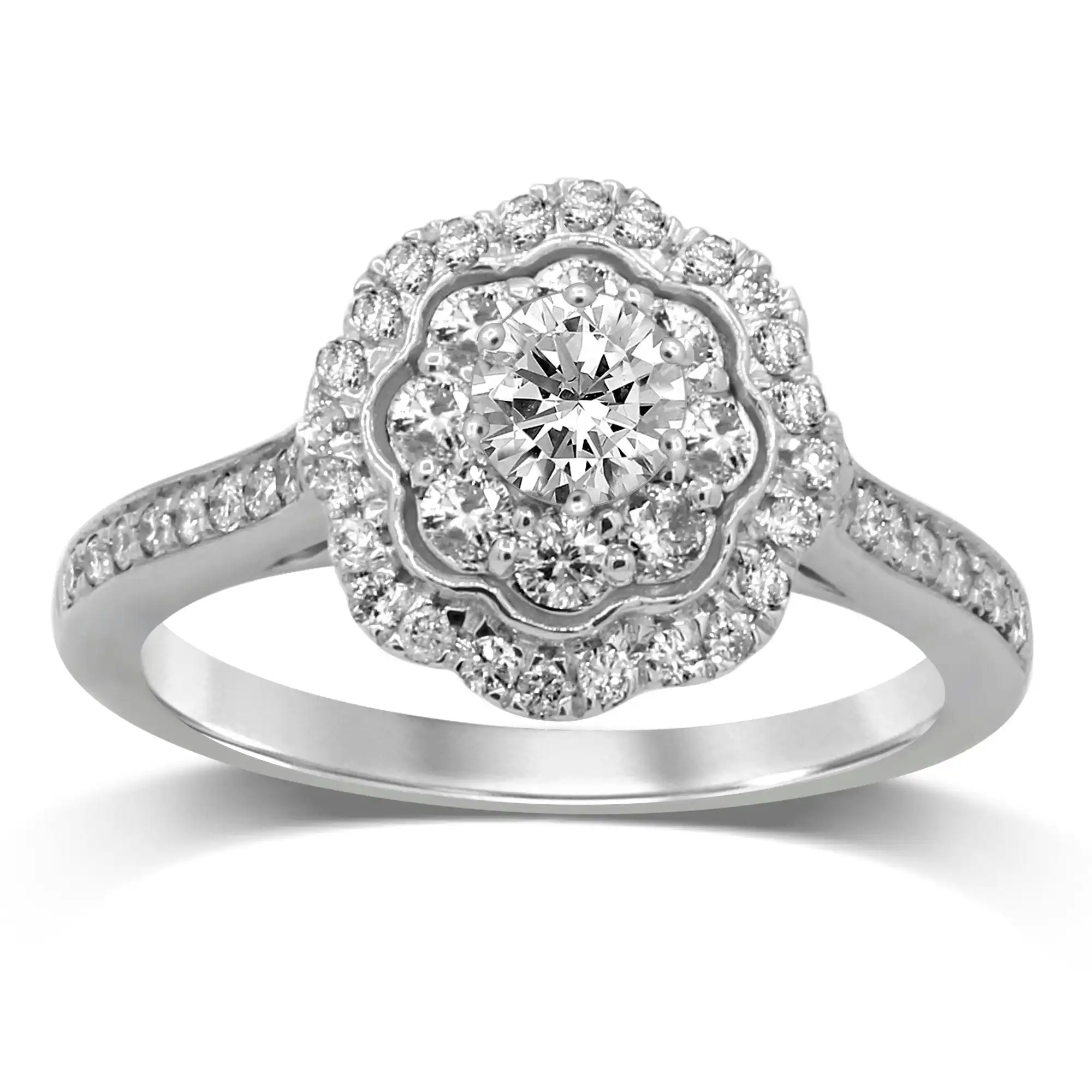 Facets of Love Soft Halo Solitaire Ring with 1/2ct of Diamonds in 18ct White Gold