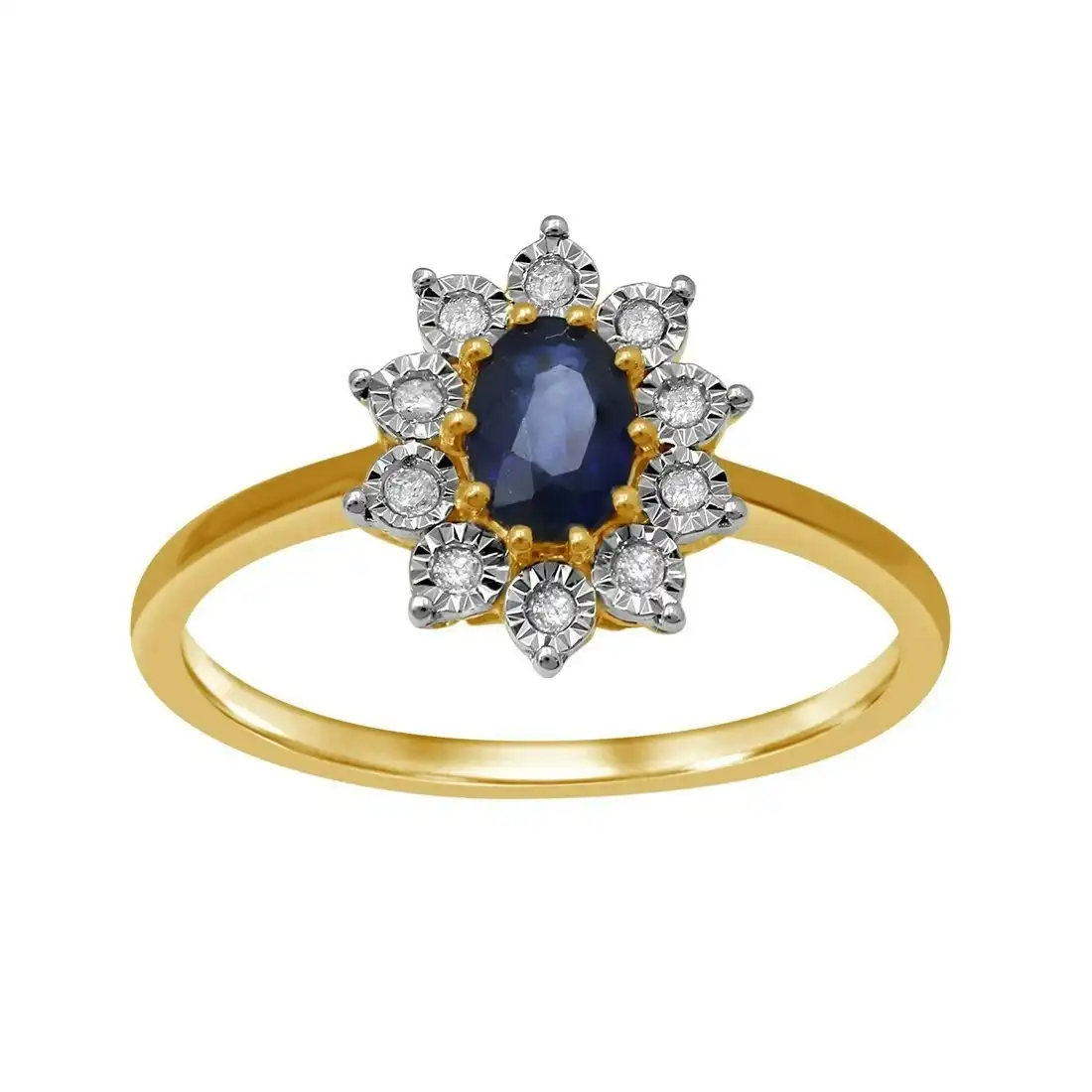 9ct Yellow Gold Diamond and Sapphire Ring