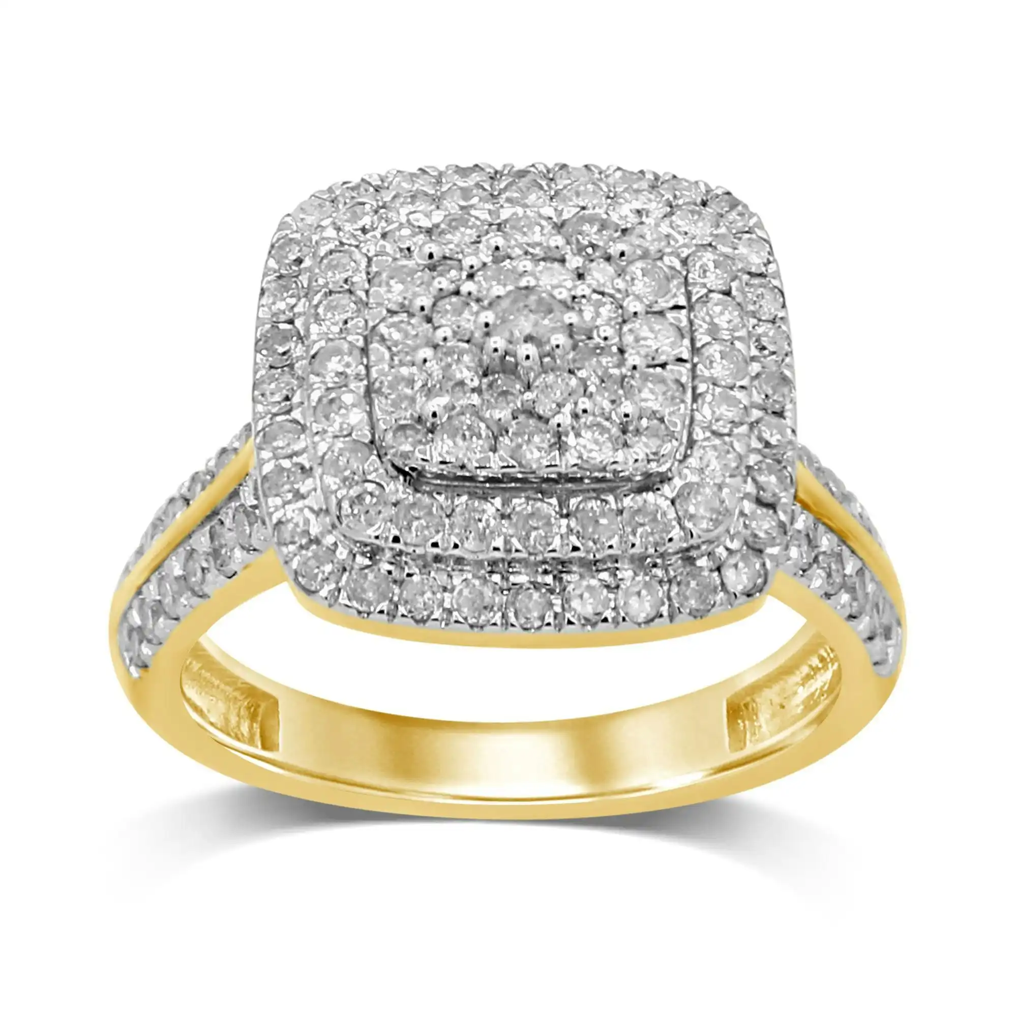 Brilliant Square Look Ring with 1.00ct of Diamonds in 9ct Yellow Gold