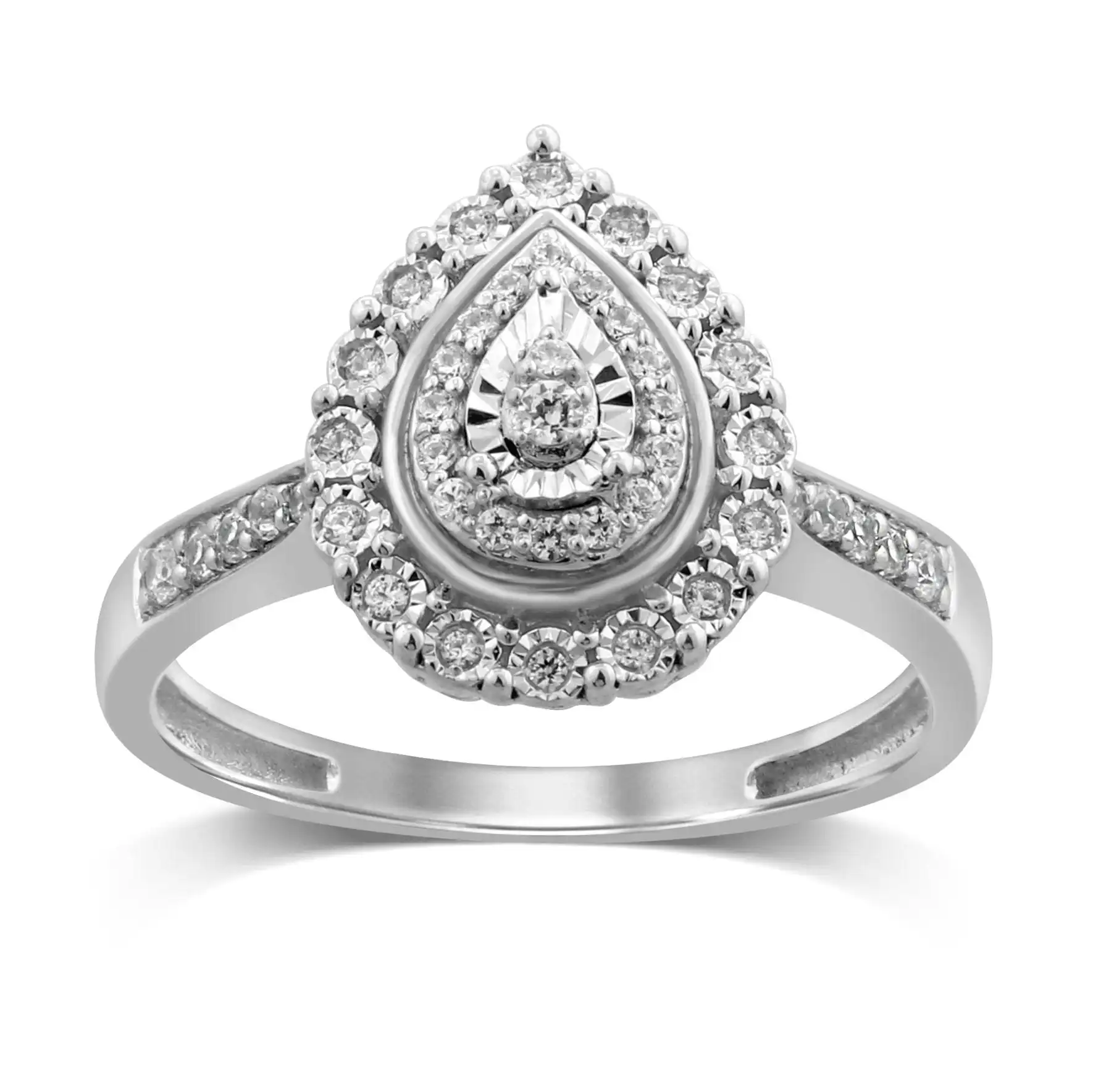 Double Pear Halo Ring with 1/5ct of Diamonds in 9ct White Gold