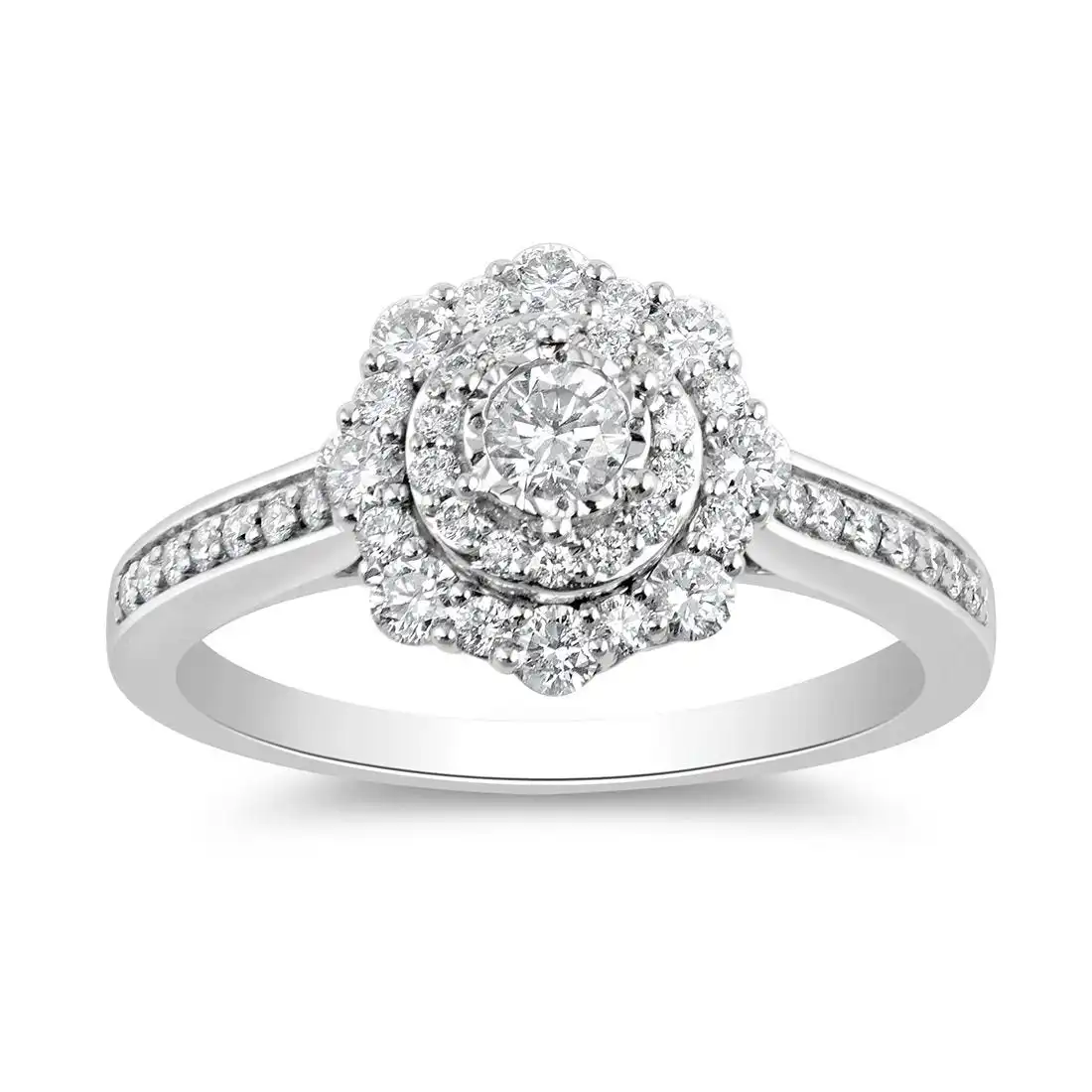 Facets of Love Halo Ring with 0.65ct of Diamonds in 18ct White Gold