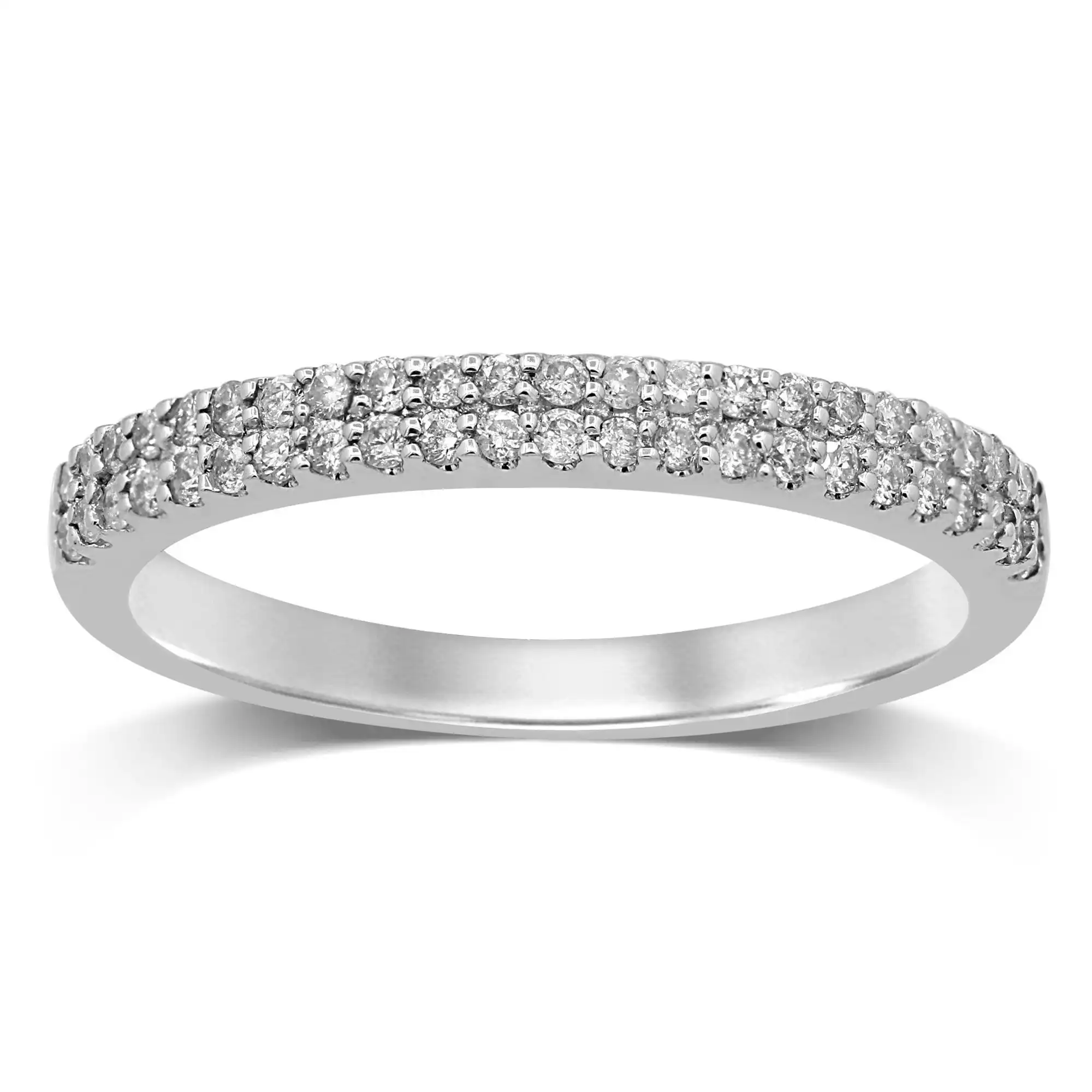 Double Row Ring with 1/4ct of Diamonds in 9ct White Gold