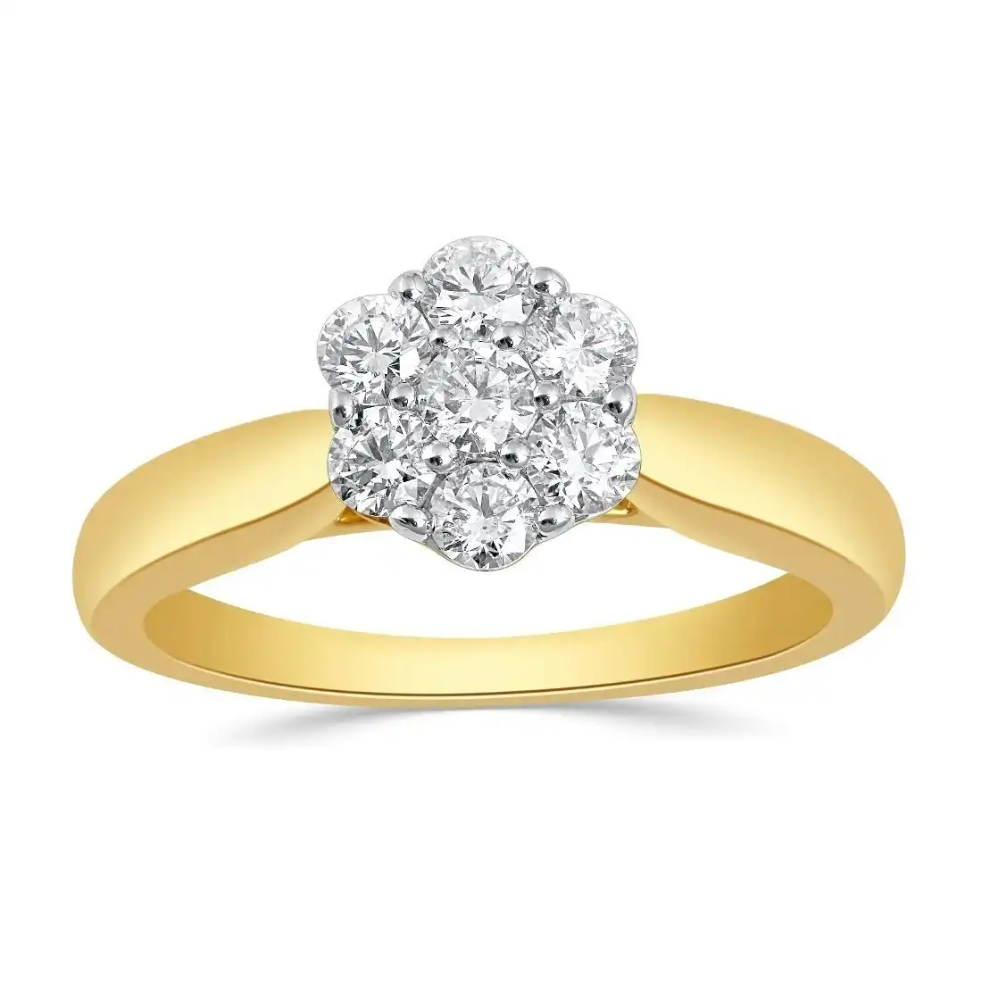 Facets of Love Brilliant Flower Solitaire Ring with 1/2ct of Diamonds in 18ct Yellow Gold