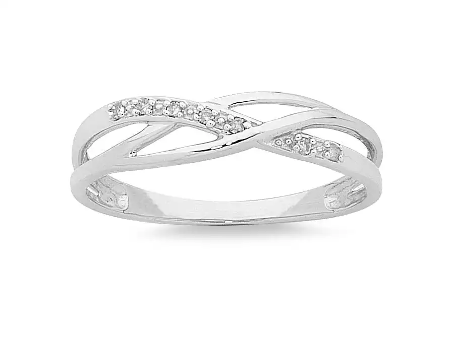 9ct White Gold Diamond Stackable Ring