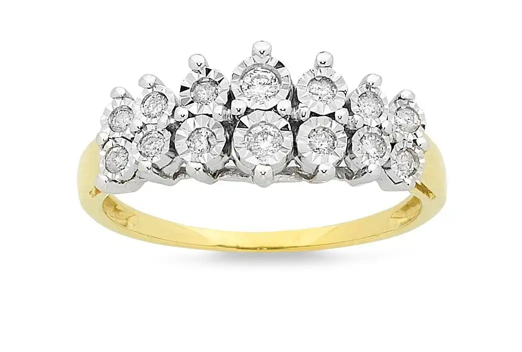 Brilliant Set Two Row Ring with 1/4ct of Diamonds in 9ct Yellow Gold