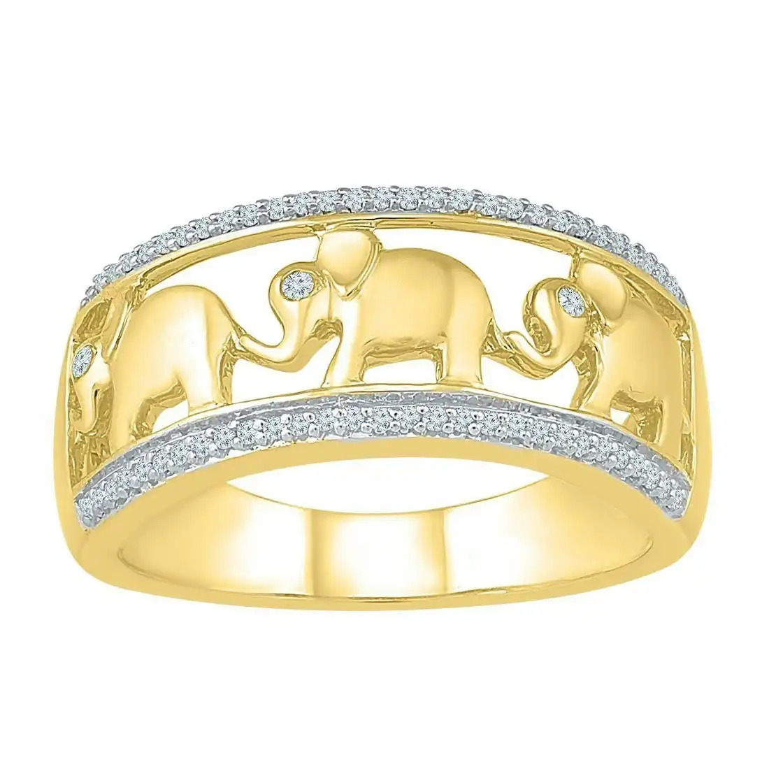 Elephant Stackable Ring with Diamonds in 9ct Yellow Gold