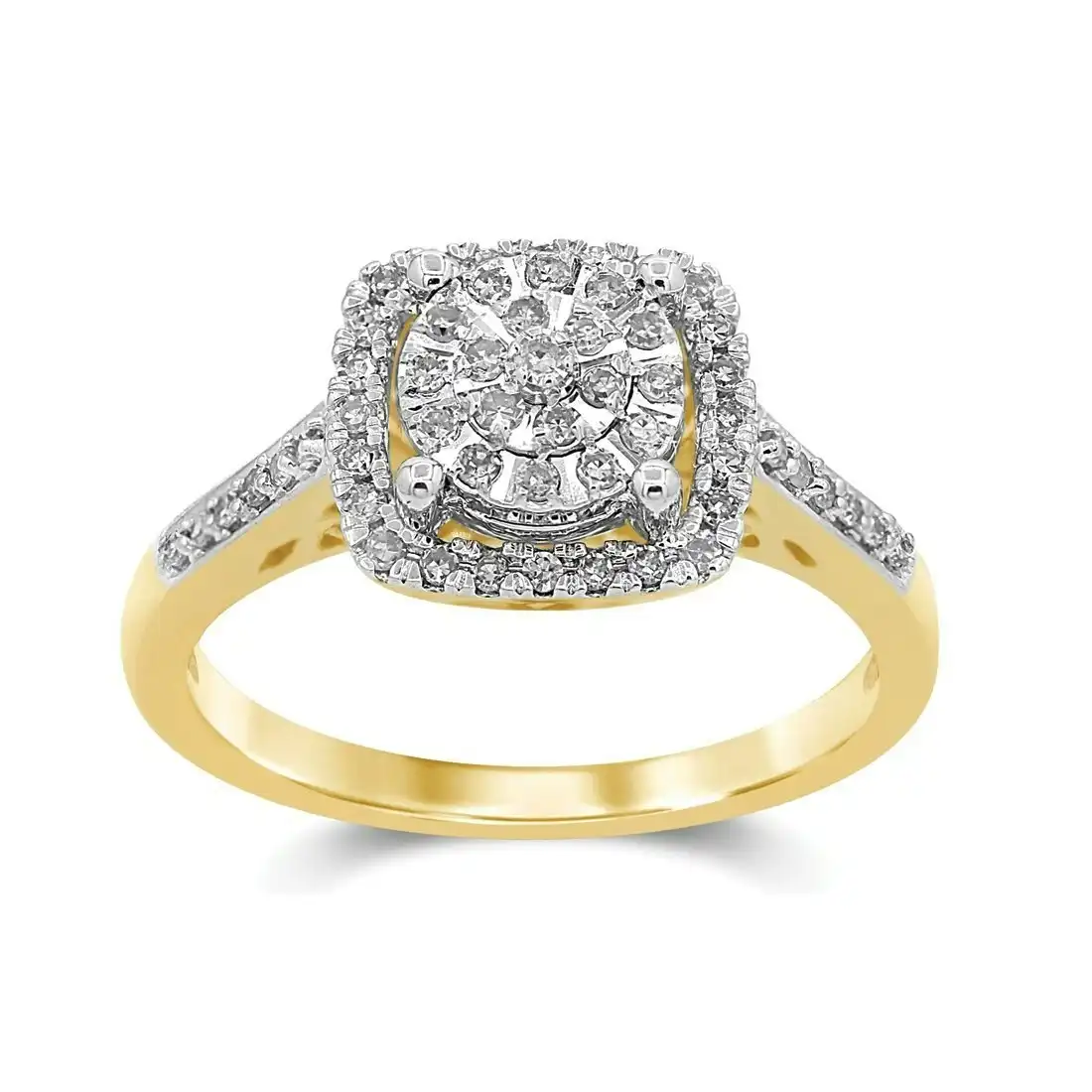 Square Shape Ring with 1/4ct Diamonds in 9ct Yellow Gold