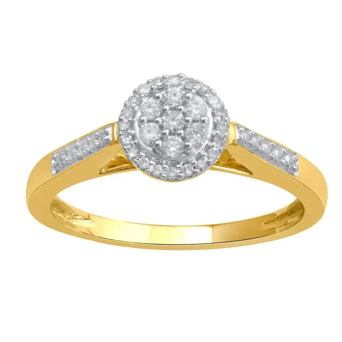 Brilliant Halo Surround Ring with 0.15ct of Diamonds in 9ct Yellow Gold