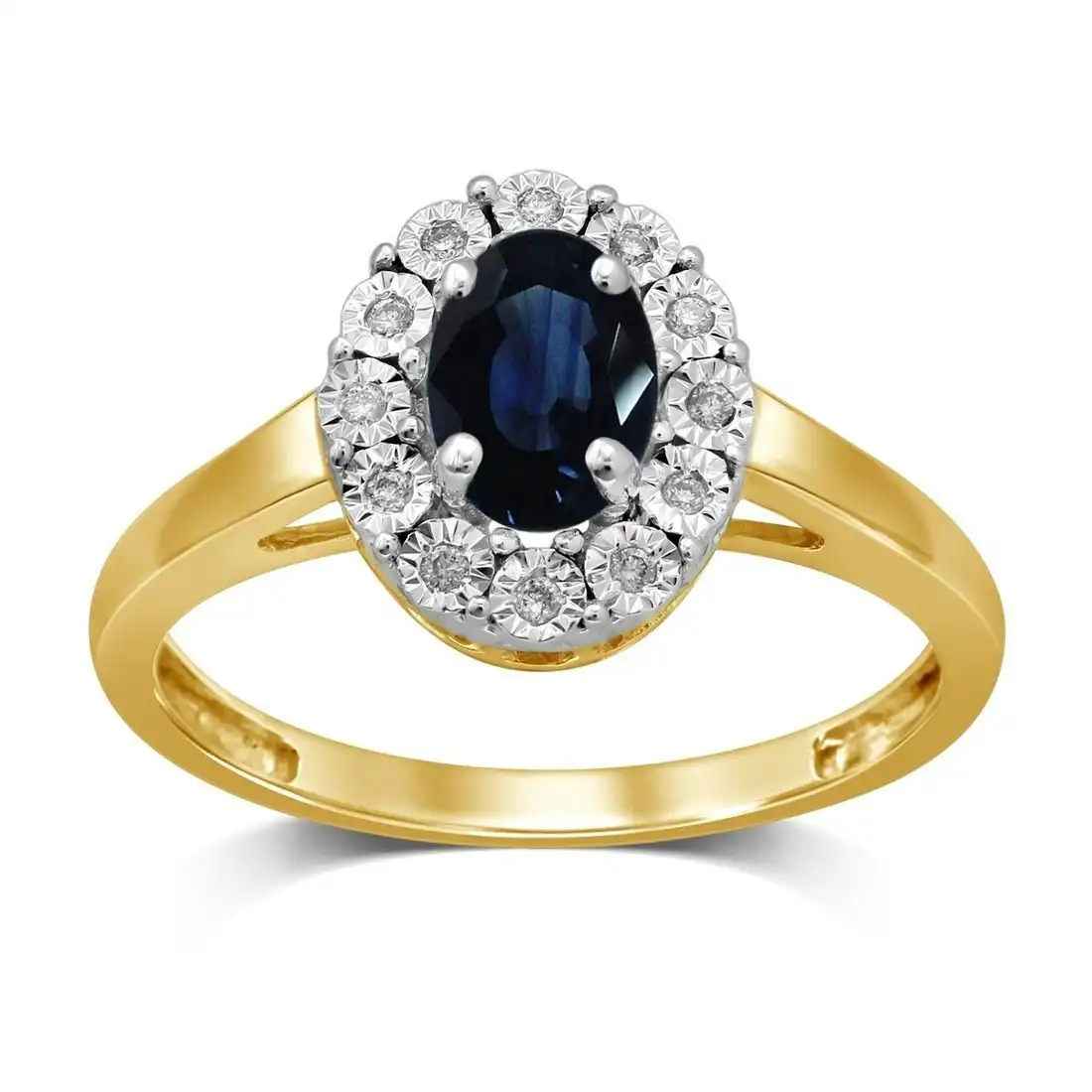 9ct Yellow Gold Diamond Set Sapphire Ring