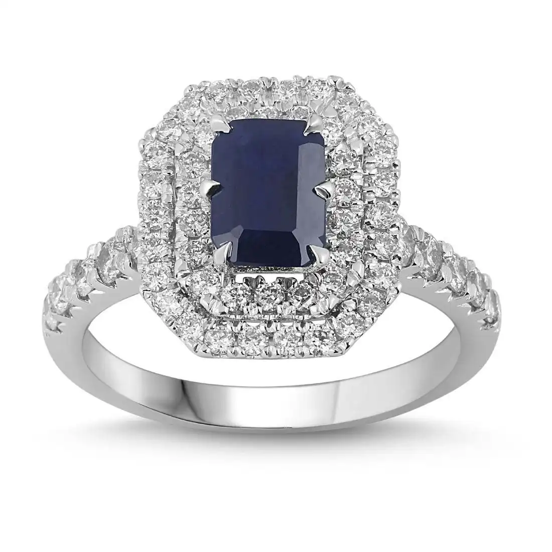 Facets of Love Brilliant Emerald Sapphire Ring with 0.80ct of Diamonds in 18ct White Gold