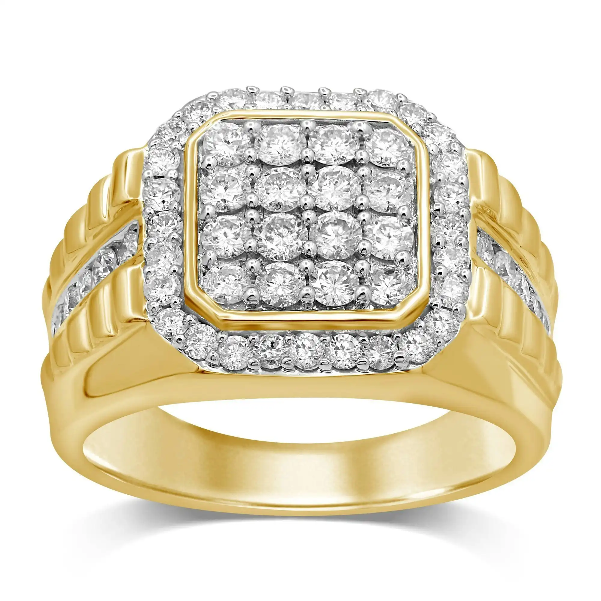 Brilliant Claw Square Look Ring with 1.50ct of Diamonds in 9ct Yellow Gold