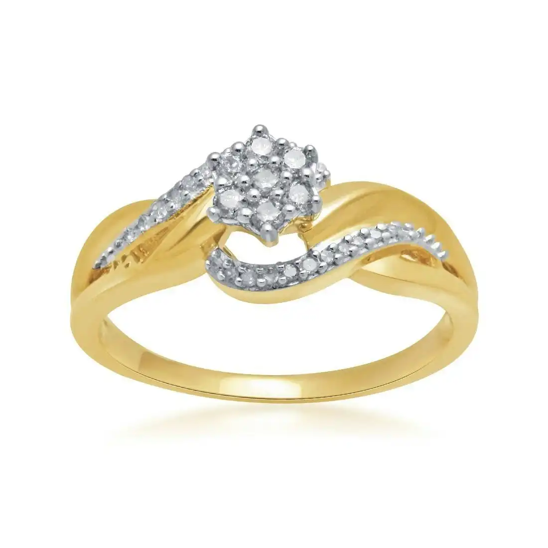 Flower Ring with 0.15ct of Diamonds in 9ct Yellow Gold