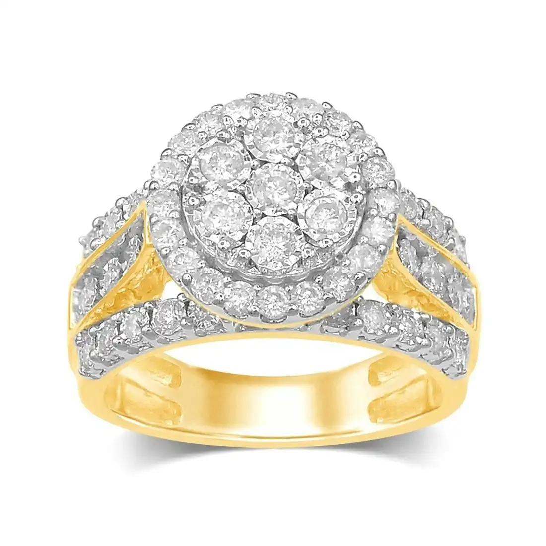 Brilliant Illusion Halo Cluster Ring with 1.00ct of Diamonds in 9ct Yellow Gold