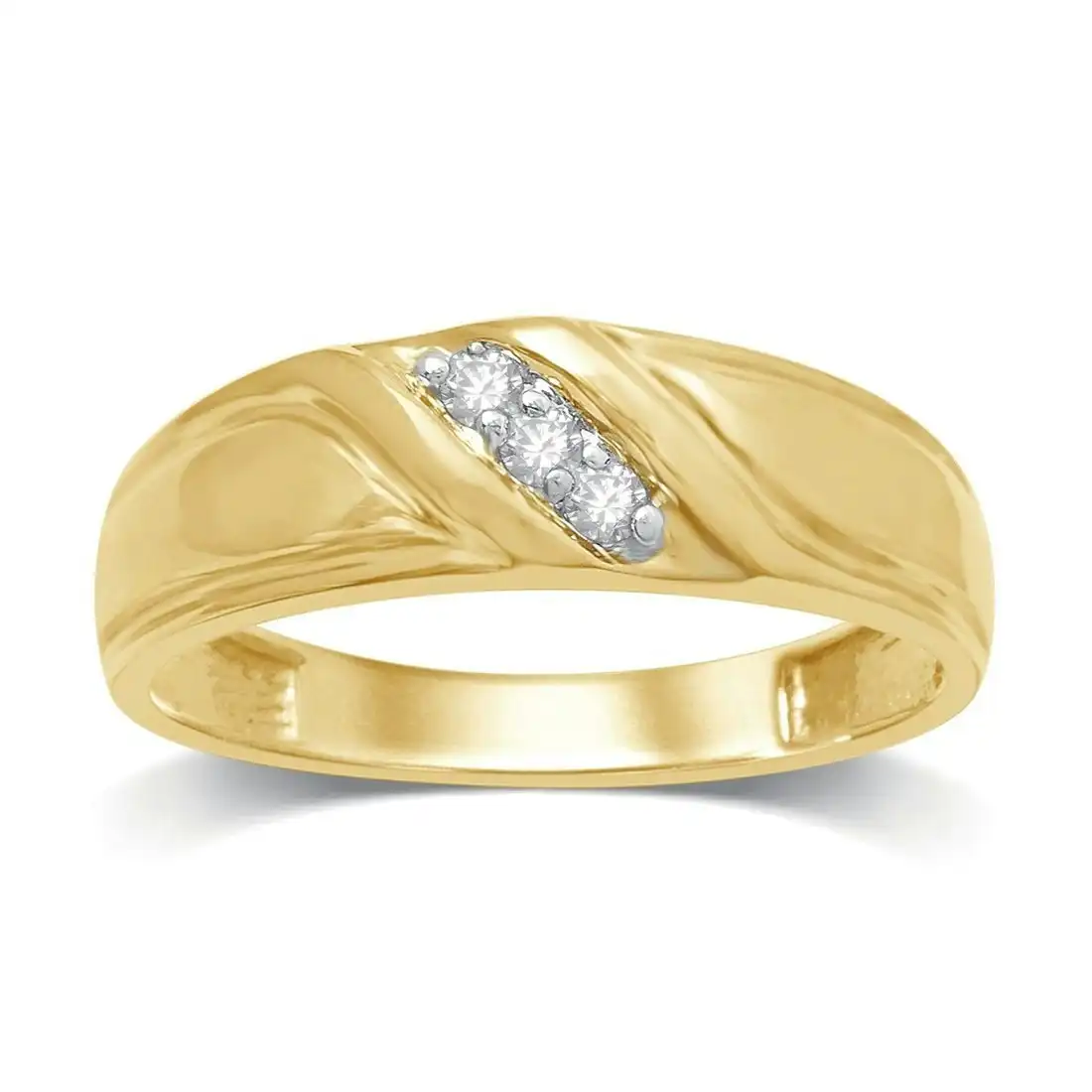 9ct Yellow Gold 0.10ct Diamond Mens Ring