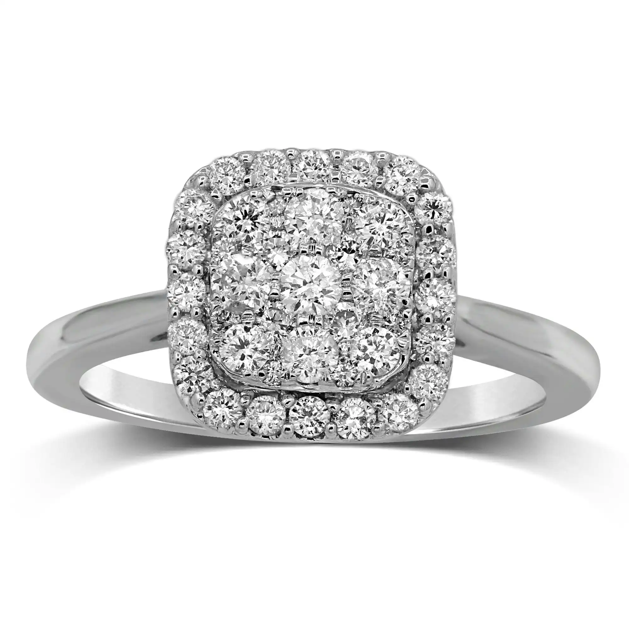 Brilliant Claw Square Shape Cluster Ring with 0.60ct of Diamonds in 9ct White Gold
