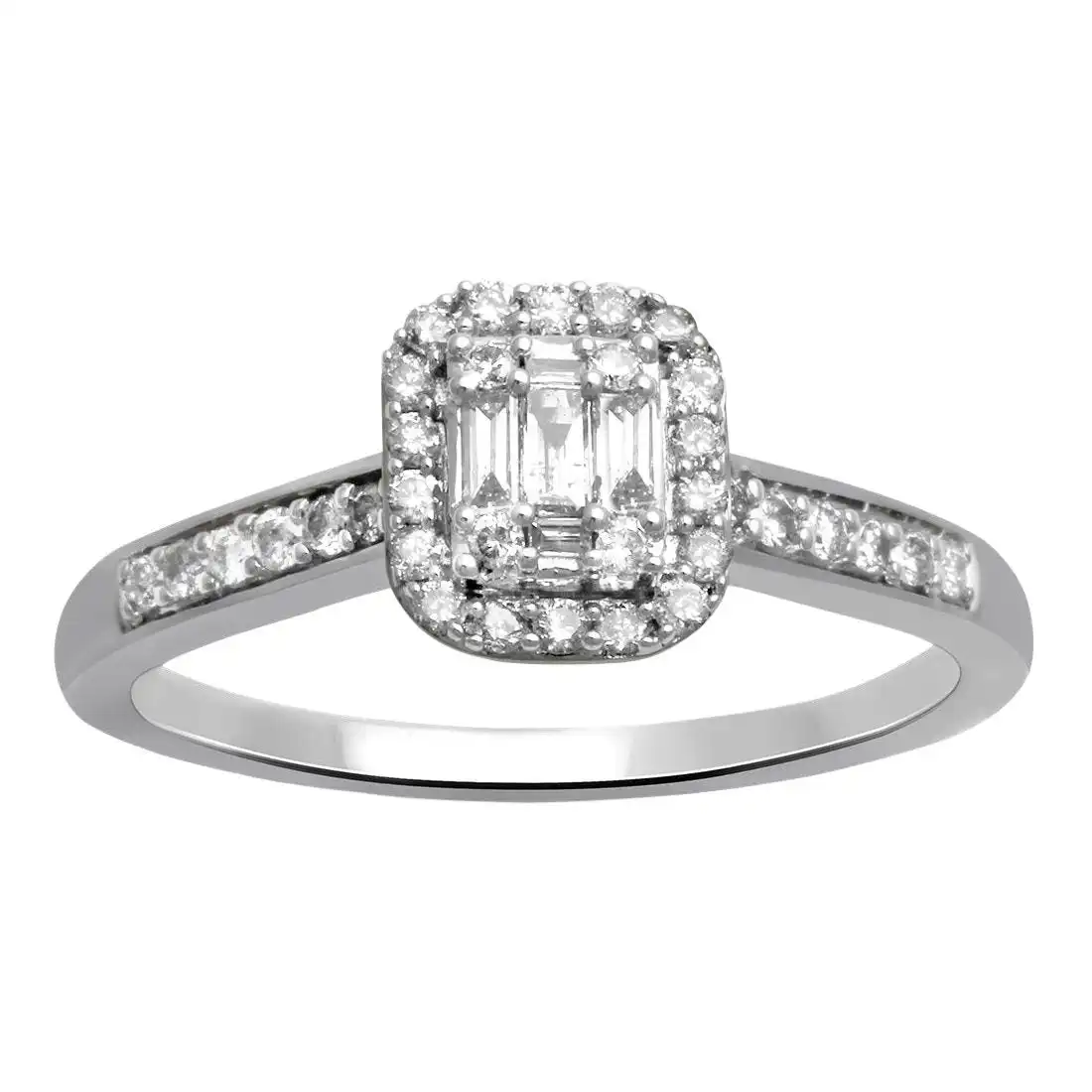 Brilliant Baguette Ring with 1/2ct of Diamonds in 9ct White Gold