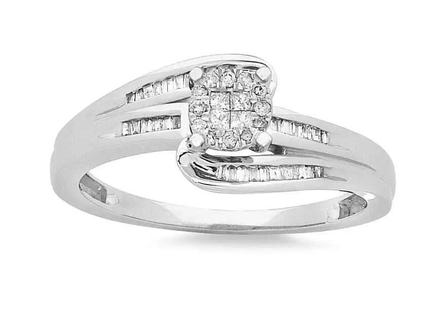 Invisible Princess Ring with 1/5ct of Diamonds in 9ct White Gold