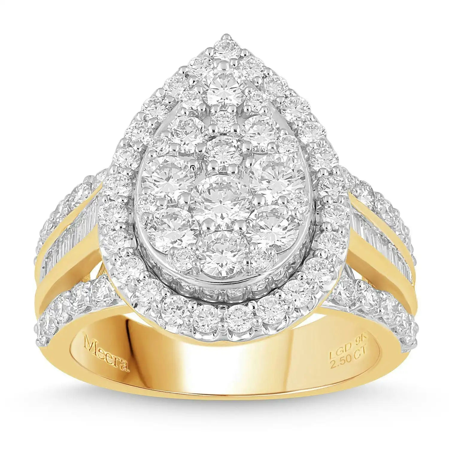Meera Pear Halo Ring with 2.50ct of Laboratory Grown Diamonds in 9ct Yellow Gold