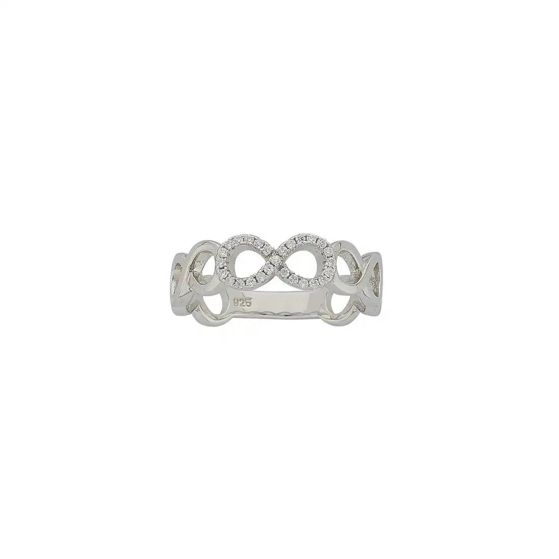 Stainless Steel Alternate Plain And Cubic Zirconia Set Infinity Pattern Ring