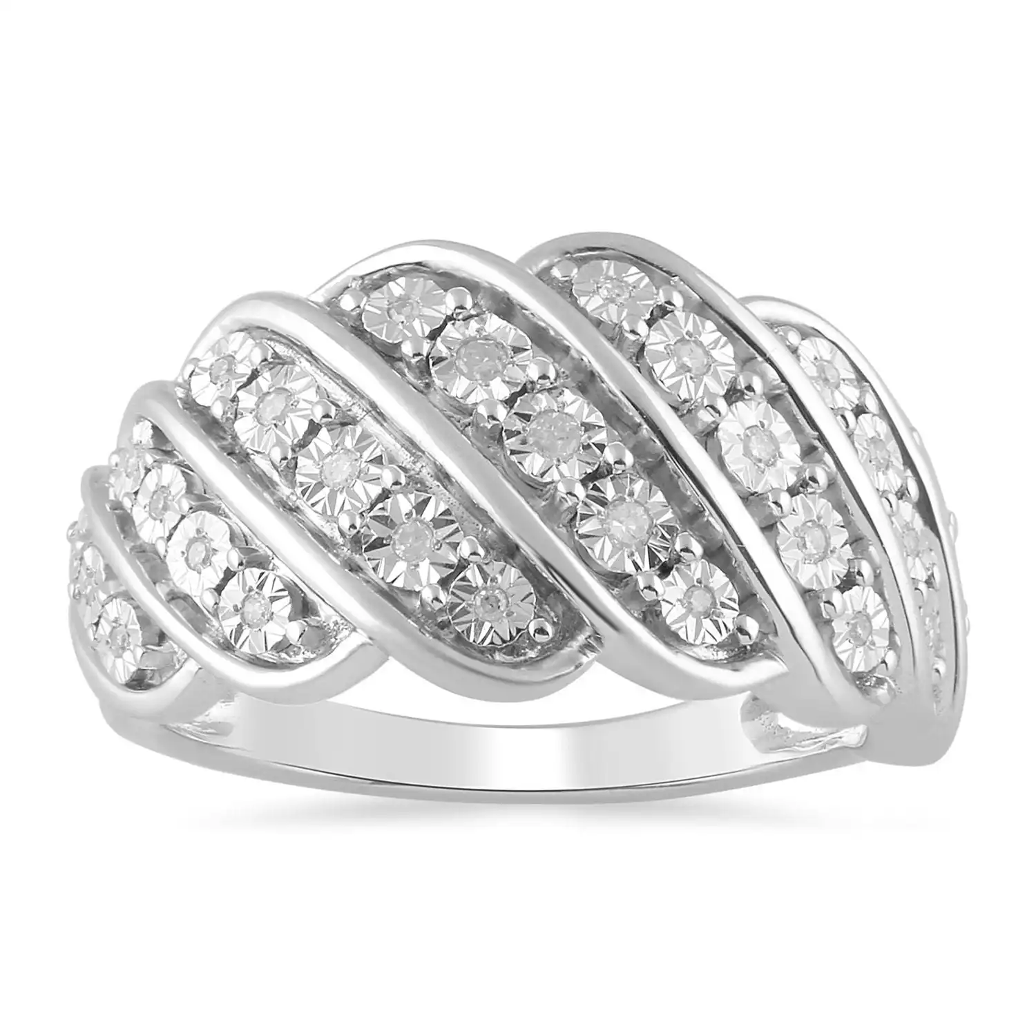 Mirage 7 Row Ring with 0.10ct of Diamonds in Sterling Silver