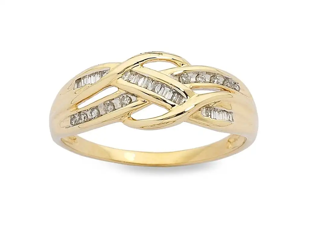Swirl Crossover Ring with 0.15ct of Diamonds in 9ct Yellow Gold
