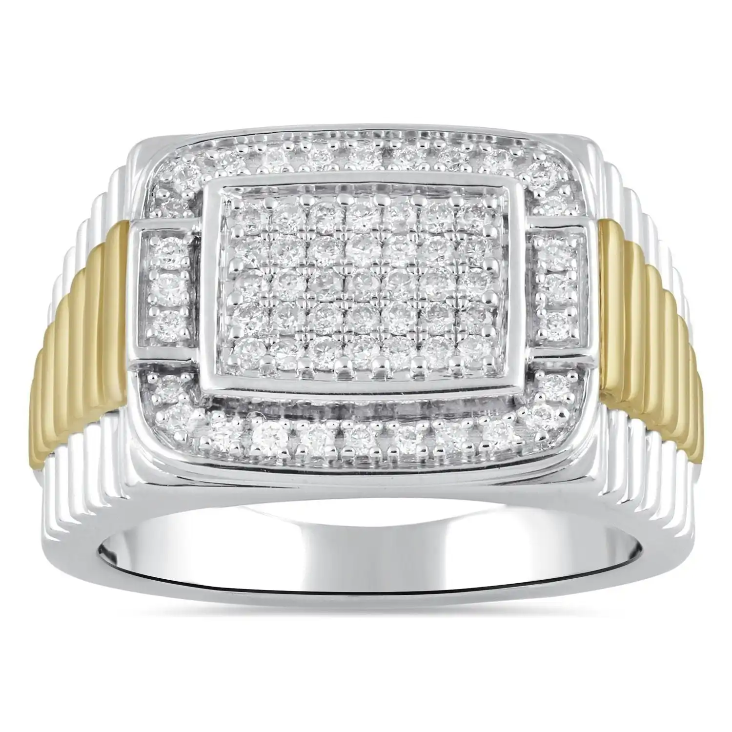 Men's Ring with 1/2ct of Diamonds in 9ct Yellow Gold and Sterling Silver
