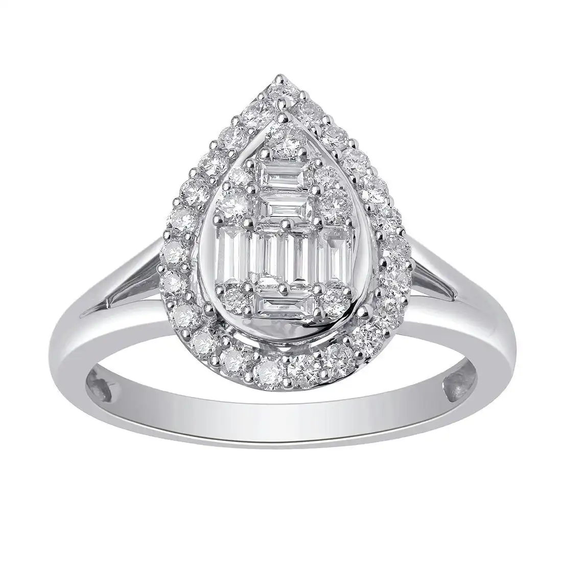 Pear Shape Cluster Ring with 1/2ct of Diamonds in 9ct White Gold