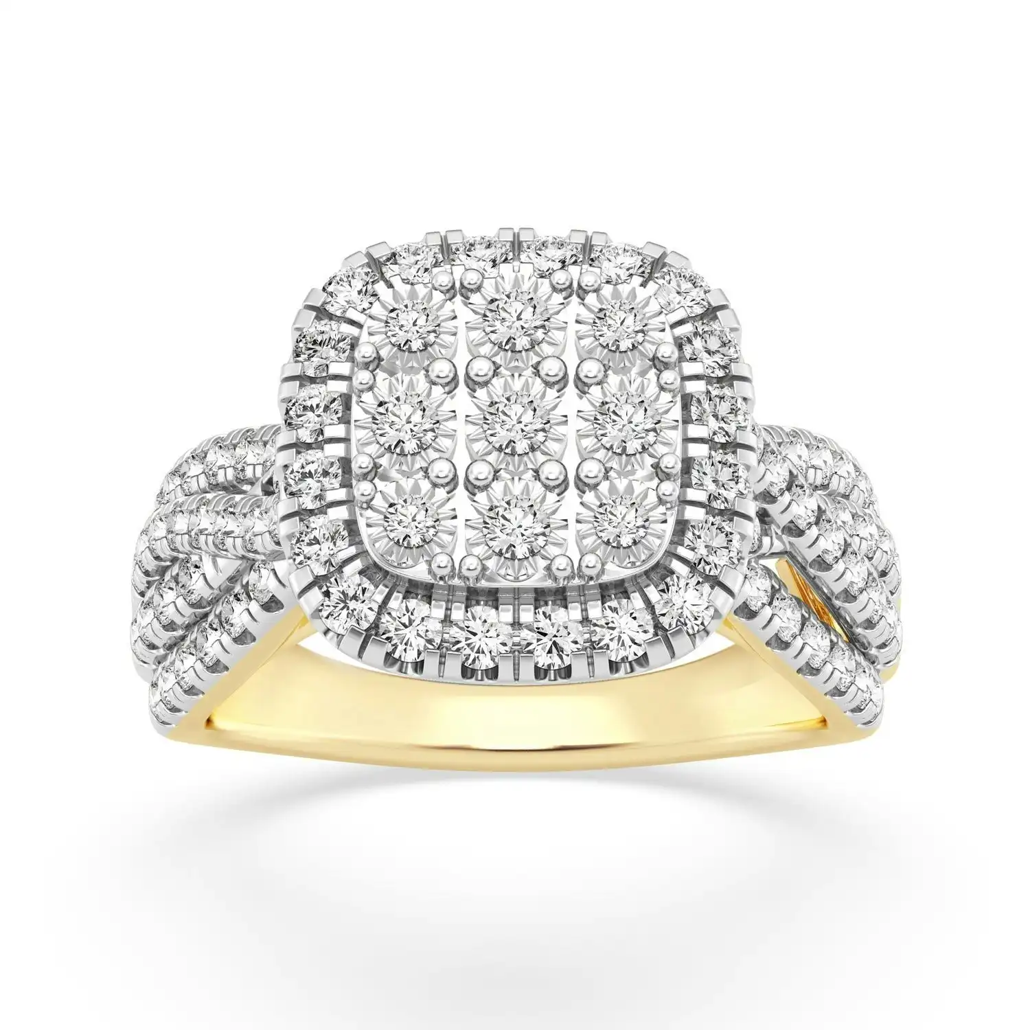 Miracle Halo Ring with 1.00ct of Diamonds in 9ct Yellow Gold