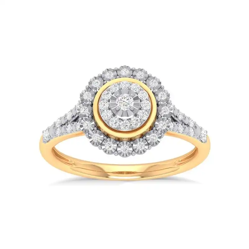 Miracle Halo Ring with 1/5ct of Diamonds in 9ct Yellow Gold