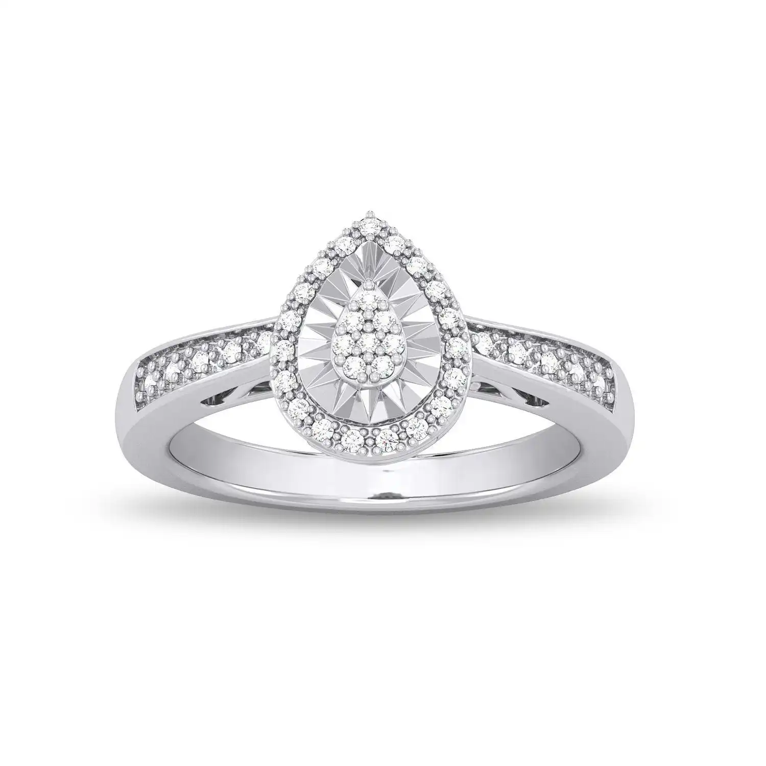 Pear Halo Ring with 0.10ct of Diamonds in Sterling Silver