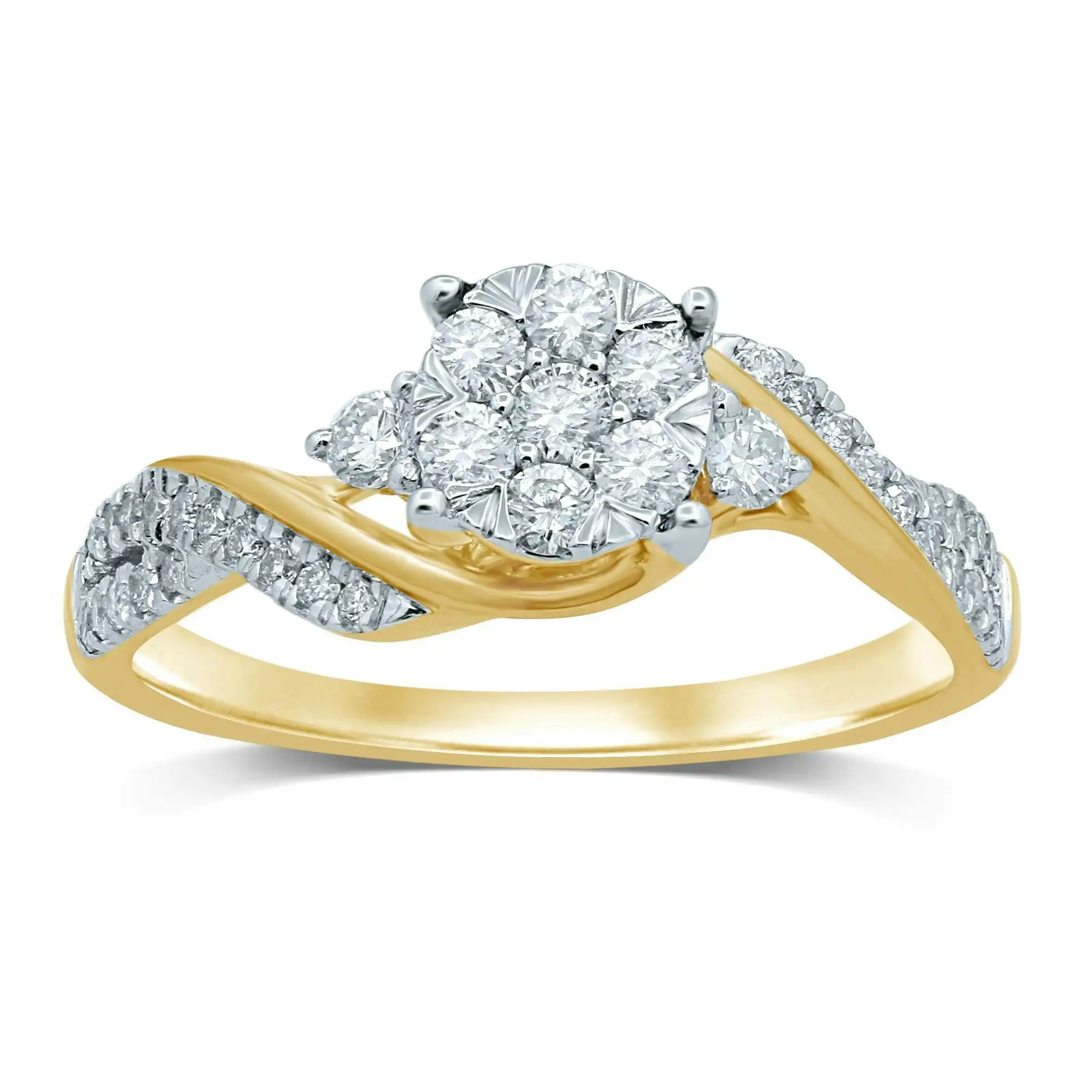 Solitaire Look Ring with Brilliant Claw Sweep with 1/2ct of Diamonds in 9ct Yellow Gold