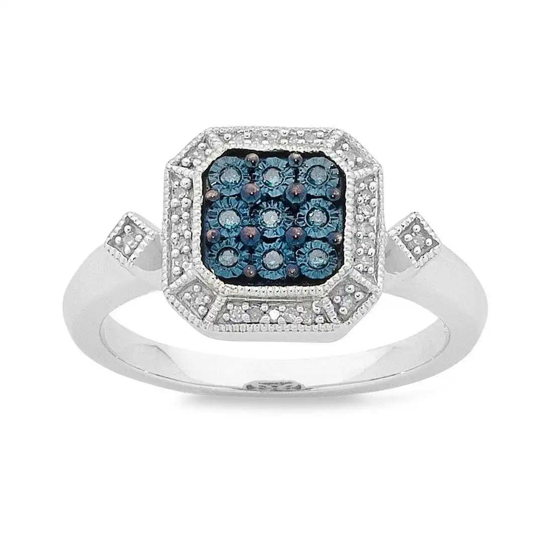 Sterling Silver 0.10ct Blue Diamond Ring