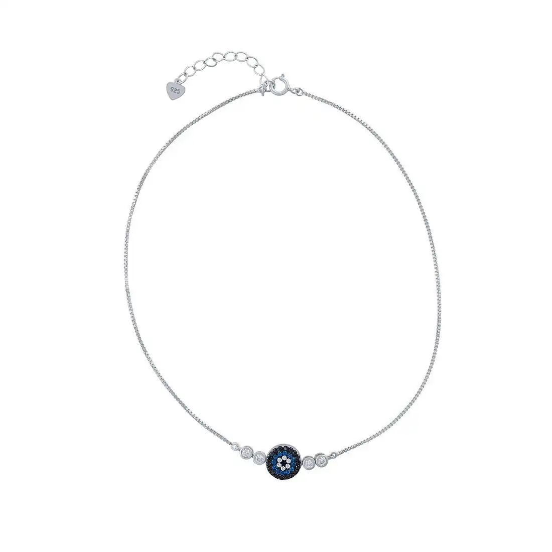 27cm Evil Eye Anklet in Sterling Silver