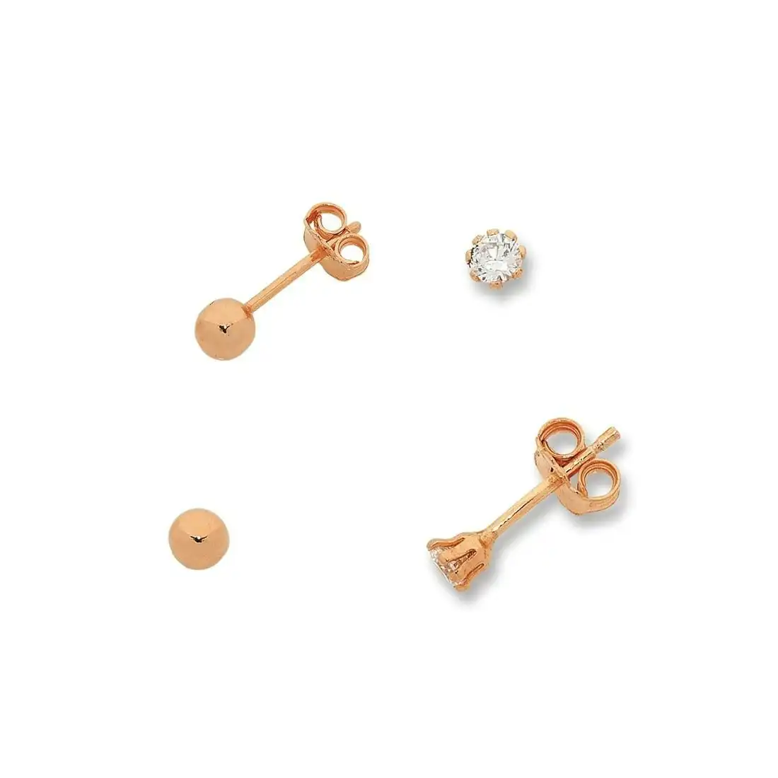 9ct Rose Gold Silver Infused Stud Earring Set