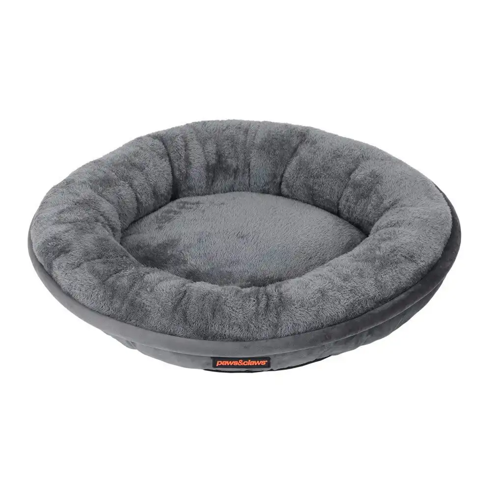 Paws & Claws 60cm Moscow Dog/Cat/Pet Plush/Velvet Small Round Bed/Non Slip  Grey