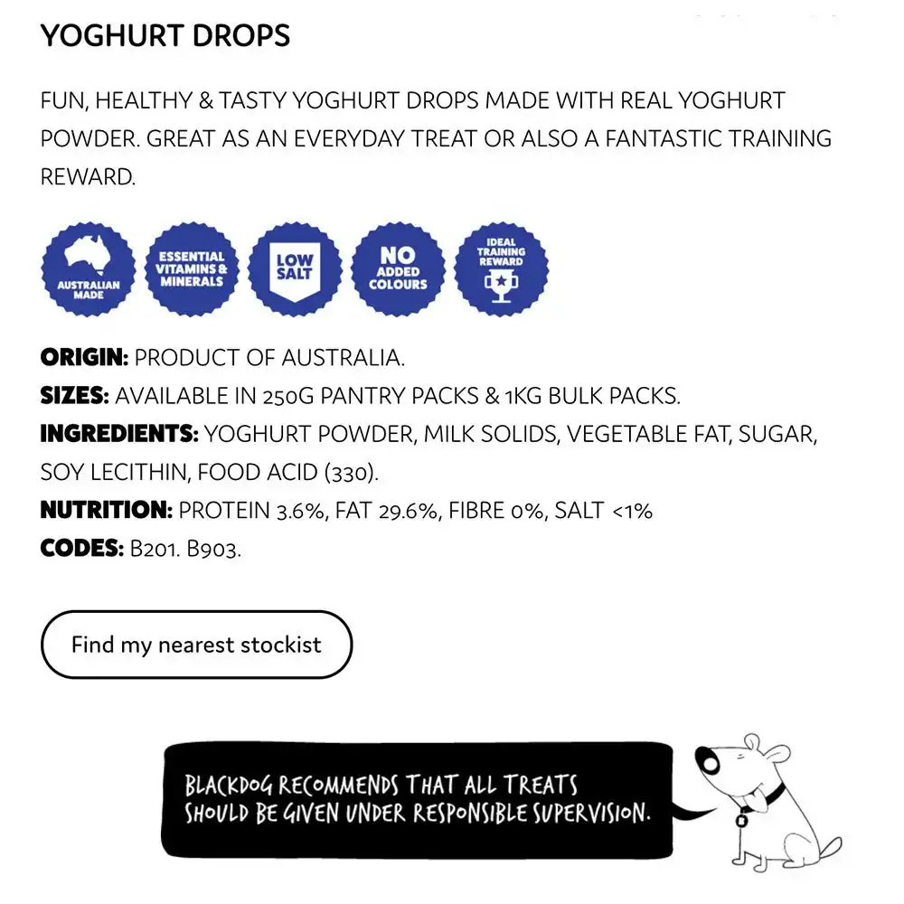 2x Blackdog 250g Naturally Good Pet/Dog Yoghurt Drops Healthy Treats/Food/Reward