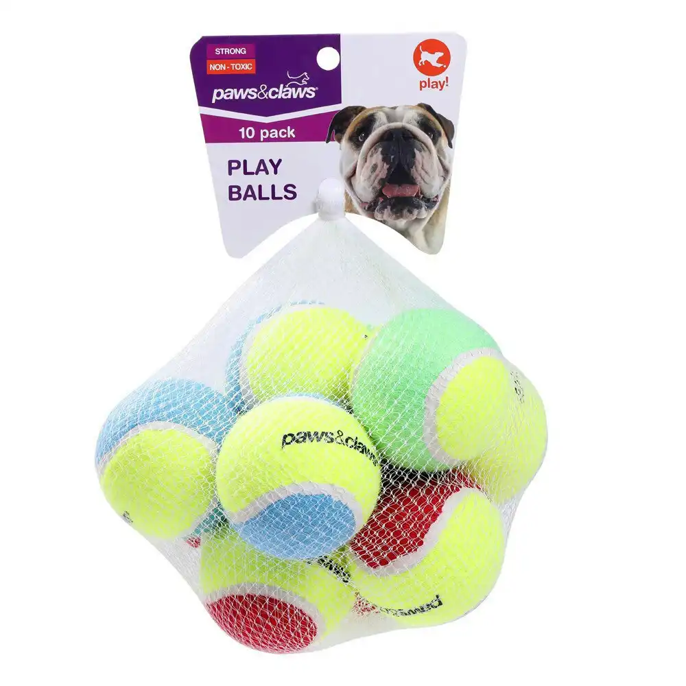 8pc Paws & Claws 6cm Tennis Balls Non Toxic Dogs/Pets/Puppy Toys Assort Colours