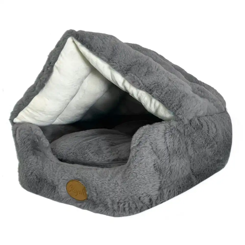 Royale 45cm House Cat Pet Igloo Bed Plush Soft Cozy Comfy Warm Cushion Dark Grey