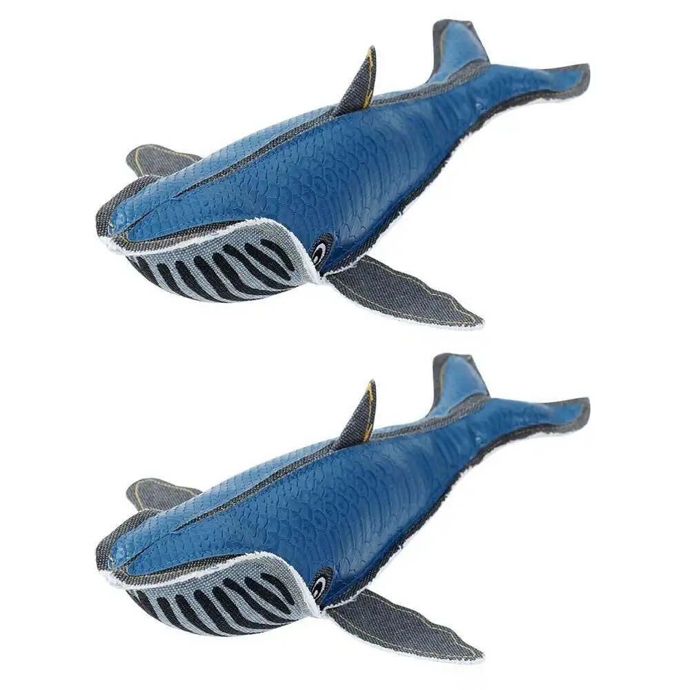 2x Paws & Claws Dog Toy 30cm Whale Faux Leather/Canvas Squeaker Pet Fun Play BL