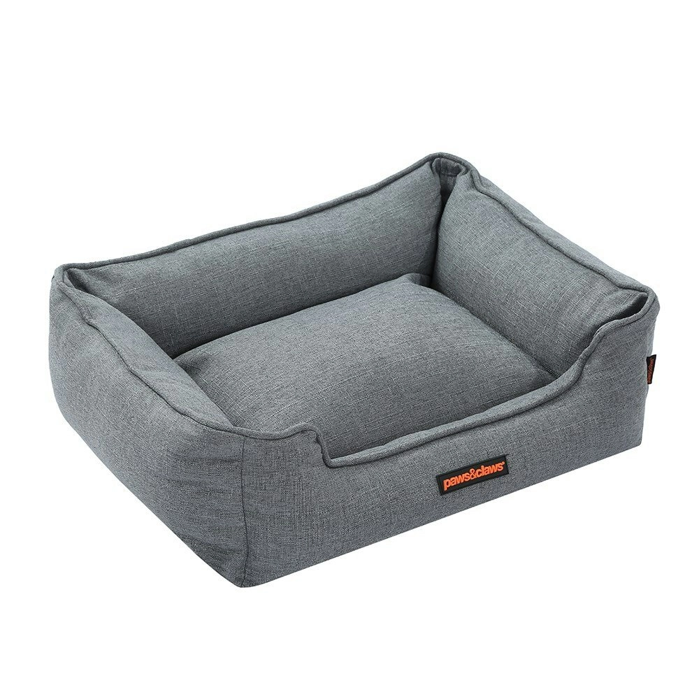 Paws & Claws Pia 60cm Walled Pet Dog Bed Sleeping Rectangle Cushion Medium Grey