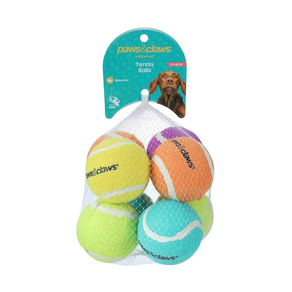 8PK Paws & Claws Pet Dog Toy 6cm Tennis Balls 2-Tone Solid Interactive Assorted