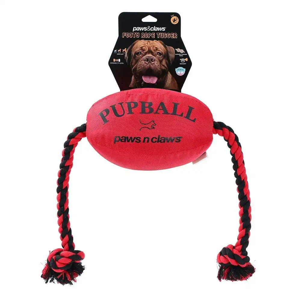 Paws & Claws 75cm Footy Oxford Dog Rope Toy Tugger Pupball Pet Chew Play Red