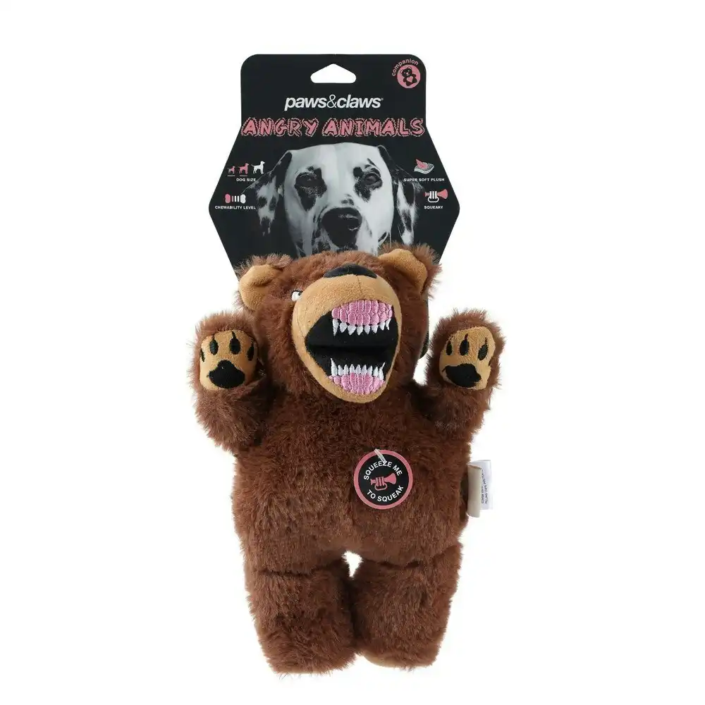 Paws & Claws 35cm Angry Animals Interactive Plush Bear Dog Toy w/ Squeaker Brown