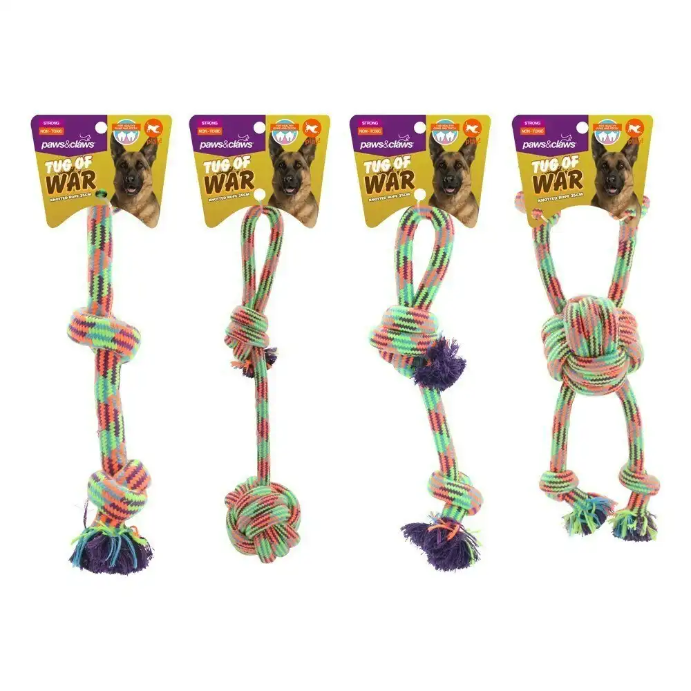 4x Paws & Claws 35cm Tug-Of-War Knotted Rope Dog Pet Interactive Play Toy Asst.
