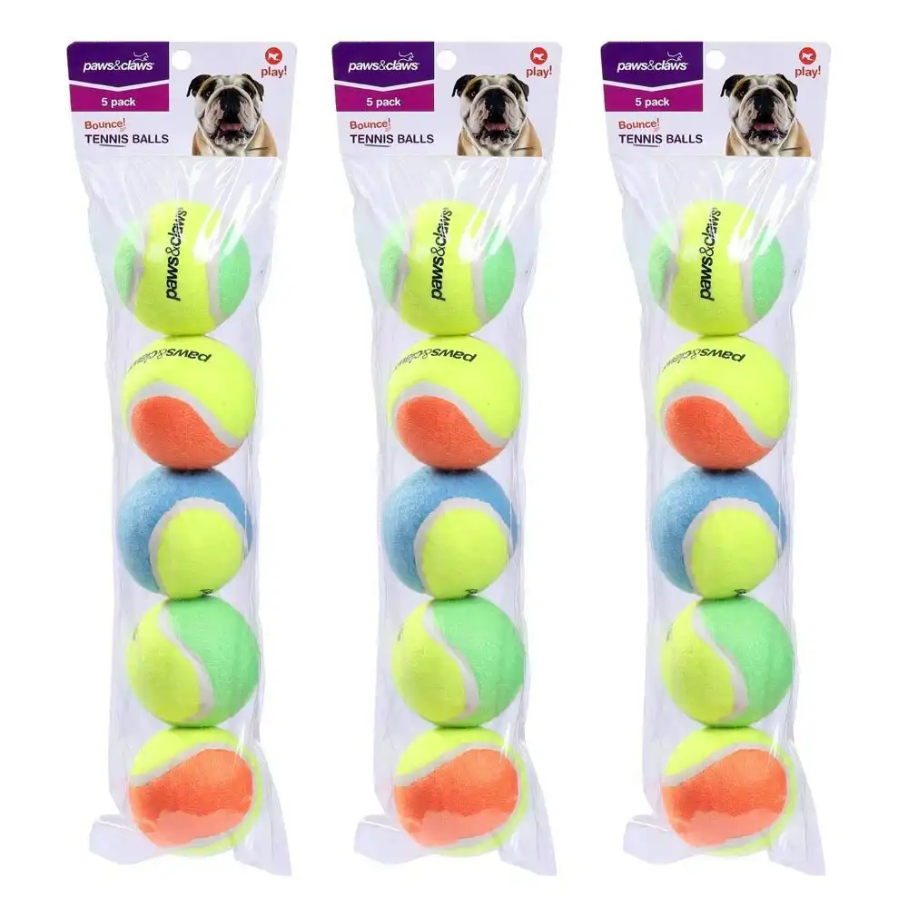 3x 5PK Paws & Claws 6cm Tennis Balls 2-Tone Dog Toy Interactive Fun Play Toys